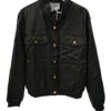 Chaqueta bomber negra para chica en polipiel sintética con acabado brillante, botones metálicos dorados, cuellos mao y bolsos