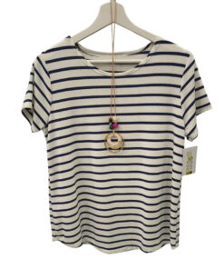 Camiseta de rayas horizontales blancas y azul marino para chica, manga corta, algodón suave y cuello redondo, estilo marinero
