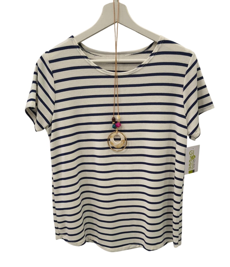 Camiseta de rayas horizontales blancas y azul marino para chica, manga corta, algodón suave y cuello redondo, estilo marinero