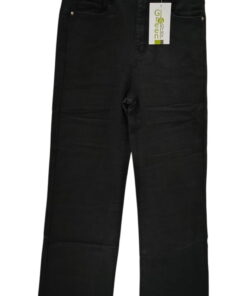 Pantalón vaquero negro ancho para chica con corte recto, denim compacto ligeramente elástico, bolsillos funcionales y cintura