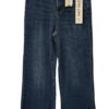 Pantalón vaquero azul índigo para chica, corte recto extra largo, cinco bolsillos, costuras ocre visibles y dobladillo reforz