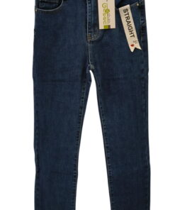 Pantalón vaquero de corte recto para chica en azul oscuro, con cintura estándar, cierre de botón metálico y cremallera, bolsí