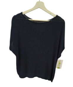 Jersey de punto amplio en azul marino oscuro para chica, manga corta caída tipo murciélago, tejido ligero y escote redondo, s