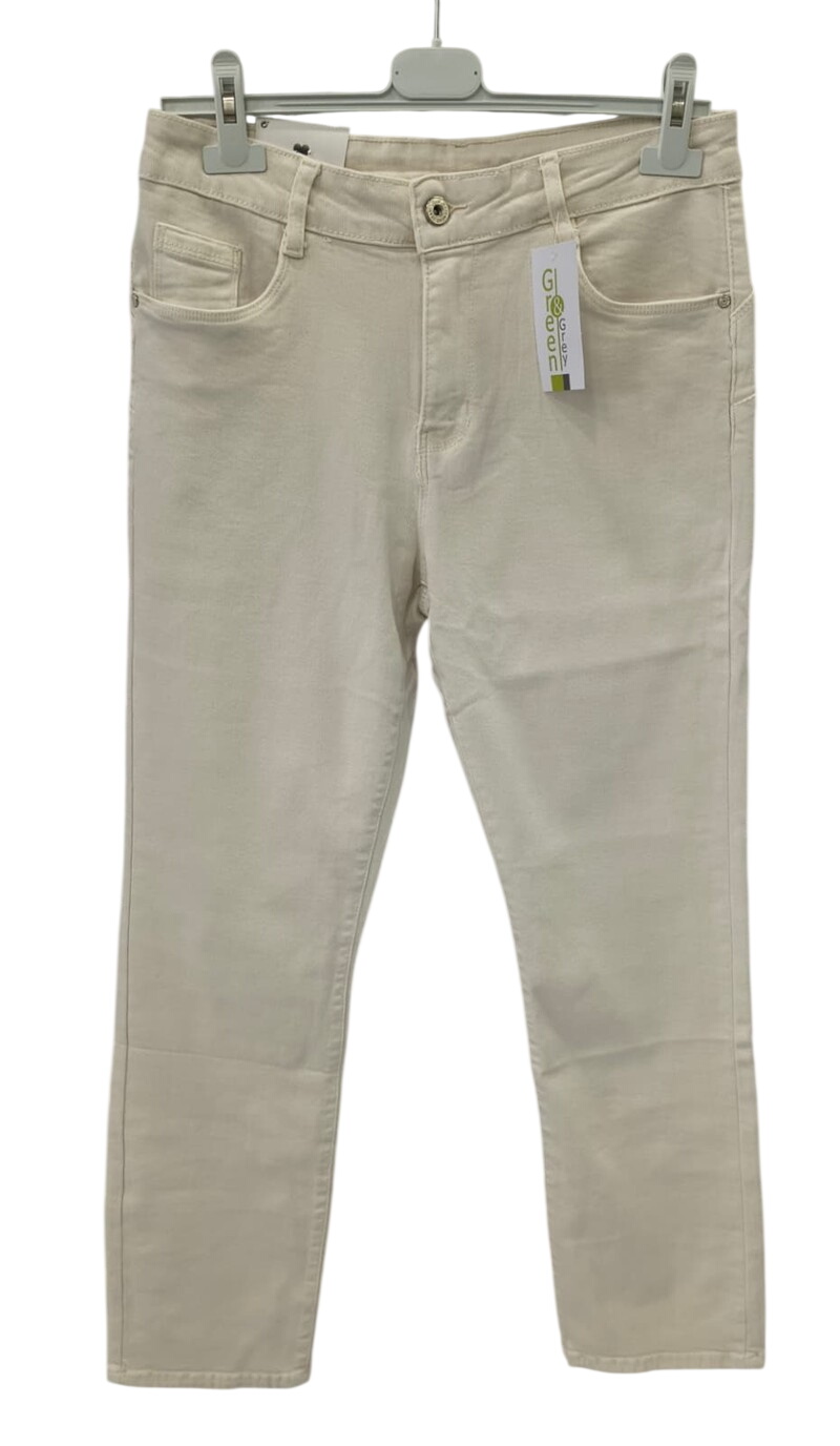 Pantalón vaquero recto claro para chica, tono beige muy suave, con cinco bolsillos, cintura tradicional y tejido ligeramente