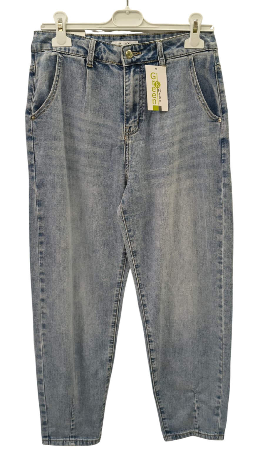 Pantalón vaquero fino de chica en corte barrel con efecto lavado azul, pernera amplia que se estrecha en el bajo y bolsillos
