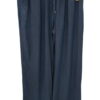 Pantalón ancho denim fino azul oscuro para chica, tejido de algodón con cinturilla elástica y cordón ajustable, bolsillos en