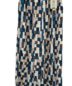 Pantalón ancho para chica con estampado de cuadros en azul, marrón y beige sobre fondo blanco, tejido ligero y cinturón trenz