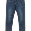 Pantalón vaquero de chico en azul oscuro, corte regular, denim elástico, bolsillos clásicos y costuras en hilo contrastante