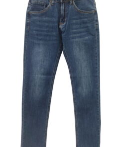 Pantalón vaquero de chico en azul oscuro, corte regular, denim elástico, bolsillos clásicos y costuras en hilo contrastante