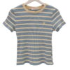 Camiseta de rayas horizontales azul y beige para chica, corte entallado, manga corta, cuello redondo con ribete beige y bordó