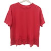 Camiseta de manga corta roja para chica, tejido de algodón elástico, corte holgado y puntilla de encaje en el bajo, cuello de