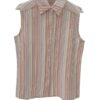 Camisa sin mangas para chica de rayas verticales multicolor en tonos azul cielo, beige y marrón terroso, tejido ligero de alg