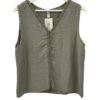 Blusa sin mangas en verde oliva para chica, tejido arrugado de viscosa, escote en V y cinta decorativa de puntos en el cuello