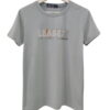 Camiseta de manga corta para chico en gris claro, ajuste recto, cuello redondo y print frontal "LEADER" en blanco y marrón an
