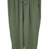 Pantalón flojo largo verde oliva para chica, corte holgado con cintura elástica, cordón ajustable blanco y negro, bolsillos y