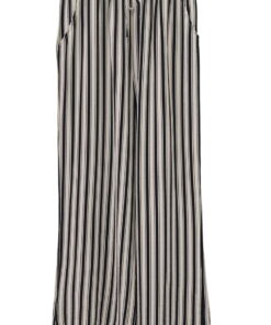 Pantalón flojo de rayas verticales en blanco y negro para chica, largo, con cintura elástica y cordón ajustable, bolsillos y