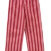 Pantalón vaquero wide leg de rayas verticales bicolor en tonos rosa y rojo para chica, con tiro medio, pierna ancha y detalle
