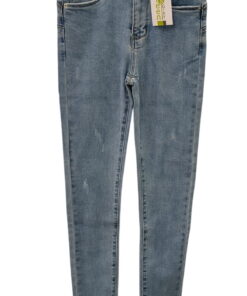 Pantalón vaquero skinny azul claro de chica, corte pitillo ajustado, cintura media, efecto desgastado, bolsillos clásicos y y