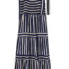 Vestido largo de rayas azul marino y blanco para chica, tejido de viscosa suave, parte superior engomada y asas ajustables de