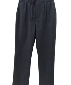 Pantalón recto de chico en azul marino tipo lino, tejido suave fluido, cintura elástica con cordón y cierre de botón, bolsosl