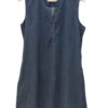 Vestido corto sin mangas azul denim para chica, escote en V con botones metálicos y ribeteado en cuello y sisas, estilo recto