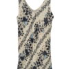 Vestido midi blanco con tirantes para chica, estampado de flores en tonos azules y beiges, escote en V delantero y trasero, y