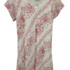 Vestido midi blanco con estampado de flores rosas, manga corta, escote en pico, tejido ligero de algodón y viscosa, corte suL