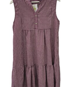 Vestido corto de cuadros vichy en tonos burdeos y blanco para chica, sin mangas, volante discreto en el bajo y escote redondo