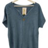 Blusón azul grisáceo para chica, 100% algodón con flores bordadas en toda la prenda, escote en V, mangas cortas y botón de m