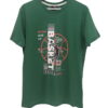 Camiseta de chico en algodón verde, cuello redondo, manga corta y estampado gráfico multicolor frontal con motivo basket y á