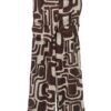 Conjunto de chaleco con pantalón para chica, estampado de patrones cúbicos marrón oscuro sobre beige, tejido suave y ligero