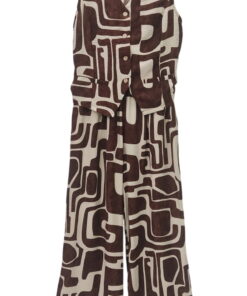 Conjunto de chaleco con pantalón para chica, estampado de patrones cúbicos marrón oscuro sobre beige, tejido suave y ligero