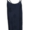 Vestido midi azul oscuro de tirantes finos para chica, corte recto, tejido fluido de viscosa y palmas bordadas en toda la prd