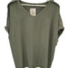 Blusa verde oliva de corte holgado para chica, escote en V, detalles de botones de madera en los hombros, tejido suave de vis