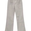 Pantalón vaquero blanco de corte recto para chica, tiro alto, botones metálicos y detalles de tachas decorativas en los bolsí