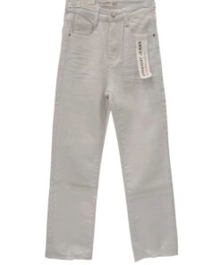 Pantalón vaquero blanco de chica, corte recto, tiro medio y pernera completa con bajo deshilachado, tejido denim de algodón y