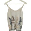 Top de tirantes en mezcla de lino y viscosa beige claro para chica, con escote recto, borde ondulado y bordado frontal de hoj
