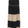 Vestido largo de tirantes anchos para chica, combinación de bloques negros y beige con escote recto y ribete blanco, tejido r