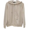 Sudadera básica crema para chica con capucha ajustable, cremallera frontal y bolsillos tipo canguro laterales. Corte recto y