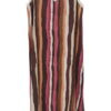 Vestido largo midi para chica, sin mangas, tejido fluido con estampado de rayas pinceladas multicolor en tonos marrón, rosa