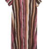 Vestido largo midi de pinceladas multicolor para chica, con rayas verticales irregulares en tonos marrón, rosa, beige y meloc