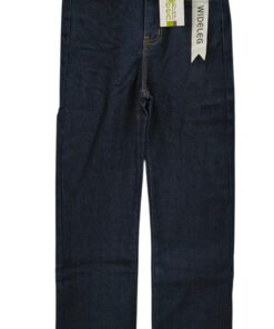 Pantalón vaquero oscuro pata ancha para chica, con costuras doradas, cinco bolsillos, cierre de cremallera y bajo de dobladil