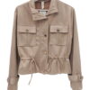 Chaqueta de ante beige para chica, corte recto y corto, con bolsillos altos, cordón ajustable en la cintura y botones dorados