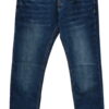 Pantalón vaquero de chico recto en azul oscuro, tejido denim elástico con efecto desgastado, cinco bolsillos y costuras a la