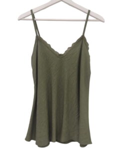 Top de tirantes ajustables verde oliva para chica en tejido de viscosa, escote en V y puntilla decorativa en el busto, corte.