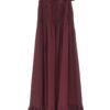 Vestido largo de viscosa y nylon en color burdeos para chica, con tirantes anchos y busto elástico fruncido, silueta amplia y