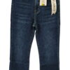 Pantalón vaquero flared azul oscuro de chica, corte recto acampanado, bolsillos delanteros y traseros, detalle de estrella en