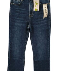 Pantalón vaquero flared azul oscuro de chica, corte recto acampanado, bolsillos delanteros y traseros, detalle de estrella en