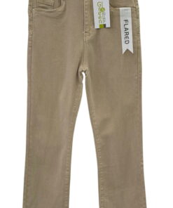 Pantalón vaquero acampanado beige para chica, tiro alto, bolsillos delanteros y traseros, algodón elástico, bajo con dobladil