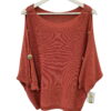 Jersey de punto terracota para mujer, manga abierta con botones dorados decorativos, corte holgado y cuello redondo relajado